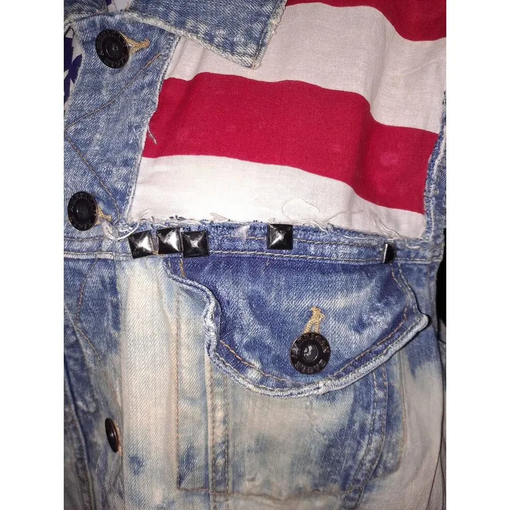 American Eagle Outfitters American‎ Flag Acid Wash Denim Vest Size XL